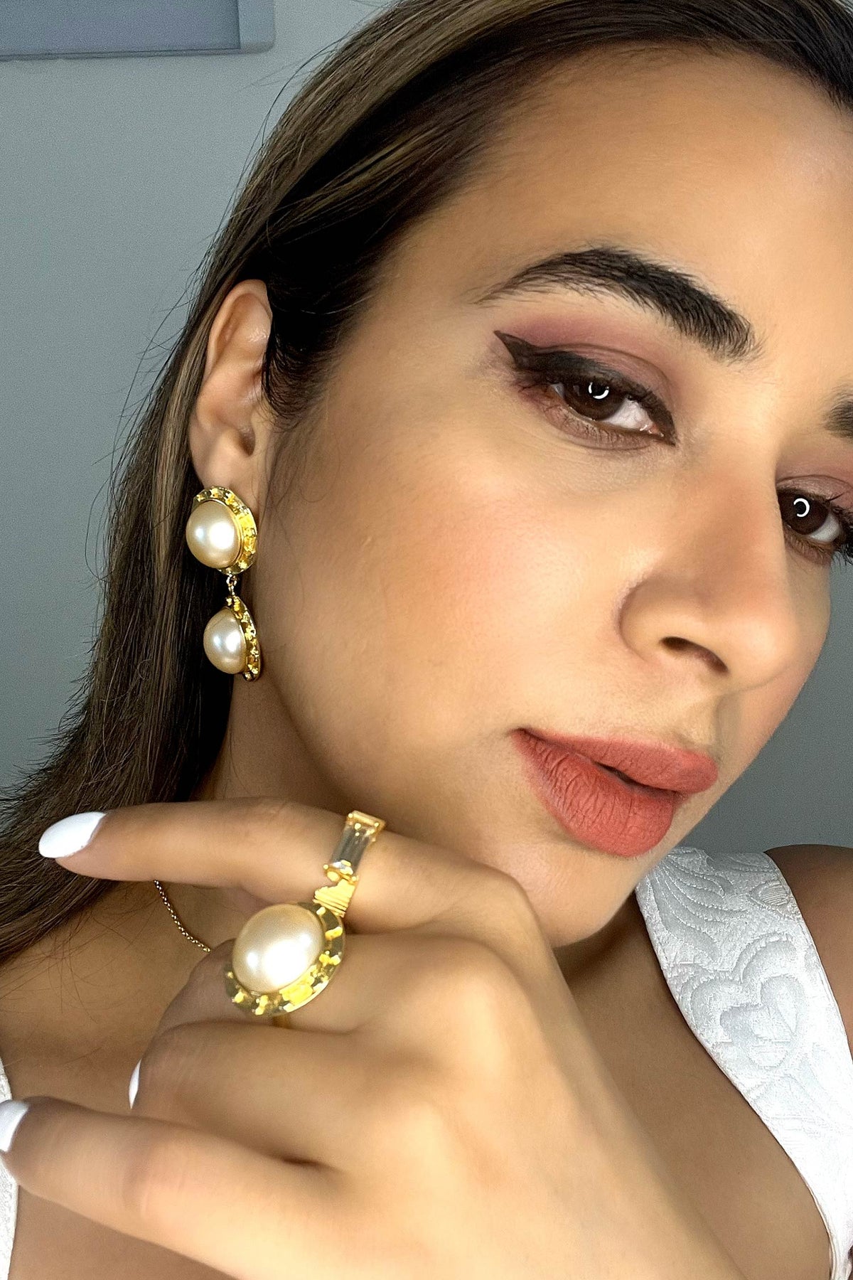 Sangria Pearl Tiered Dangler Earrings 