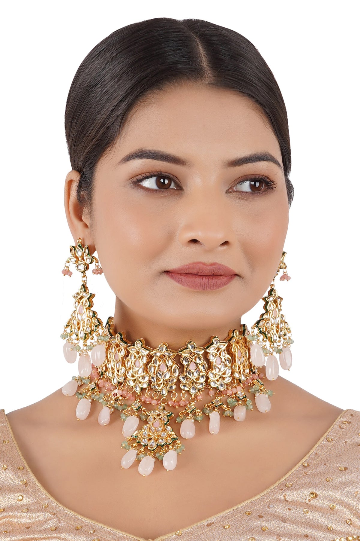 Bead Drop Carved Necklace Set 