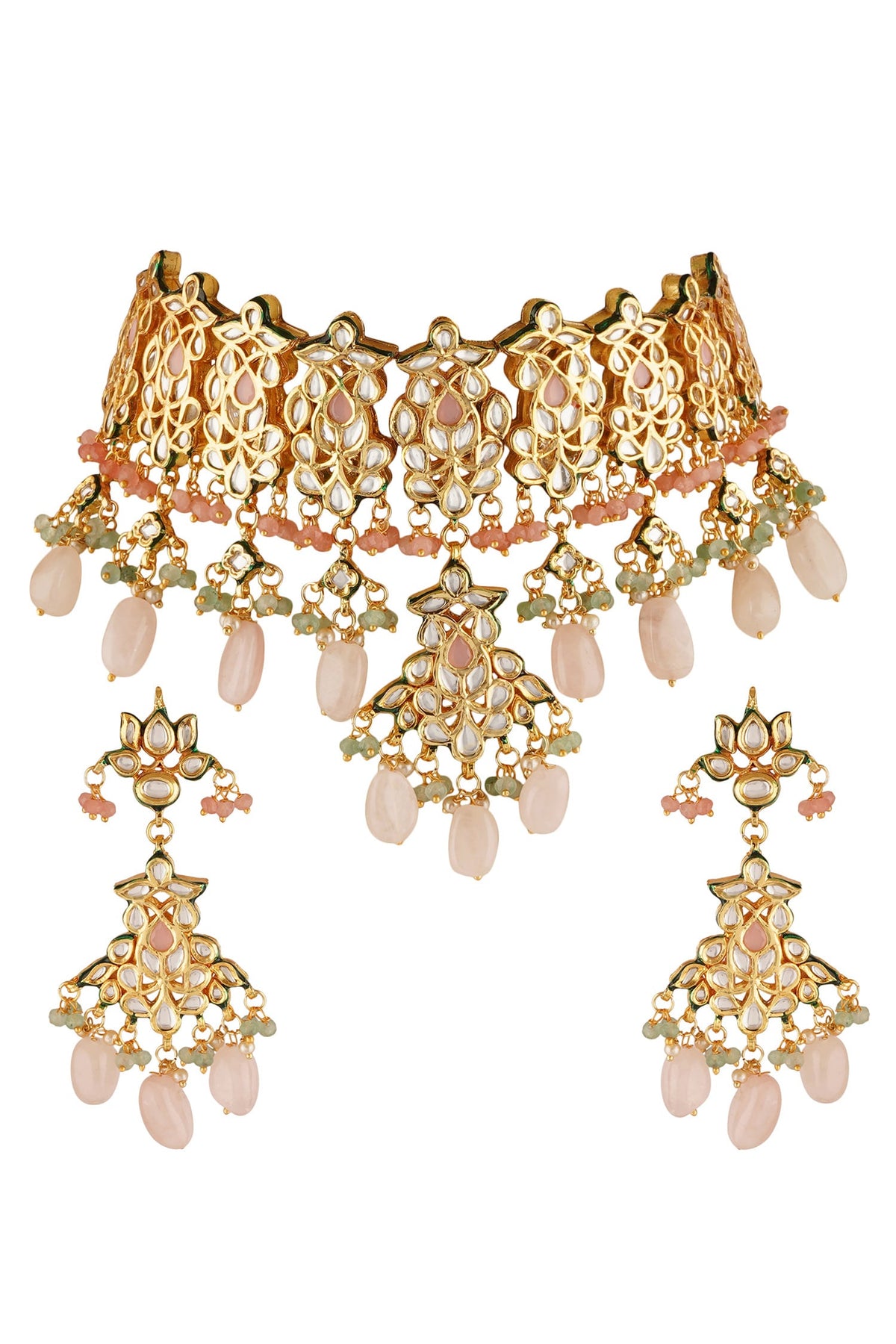 Bead Drop Carved Necklace Set 