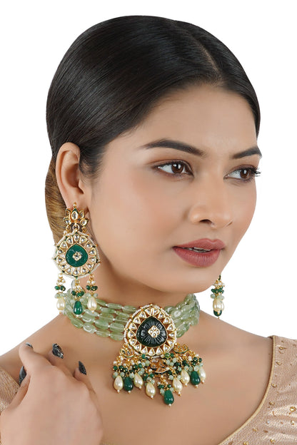 Kundan Carved Necklace Set 