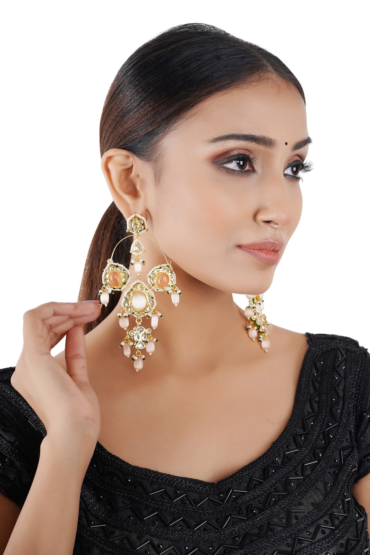 Kundan Bead Drop Chandeliers 