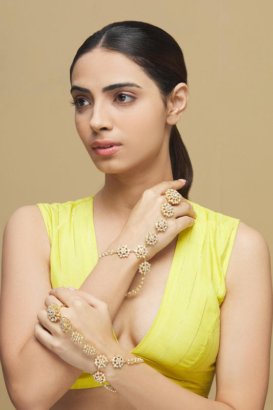Floral Kundan Hathphools - Set of 2 