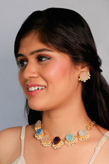 Multi Color Stone Embellished Necklace Set 