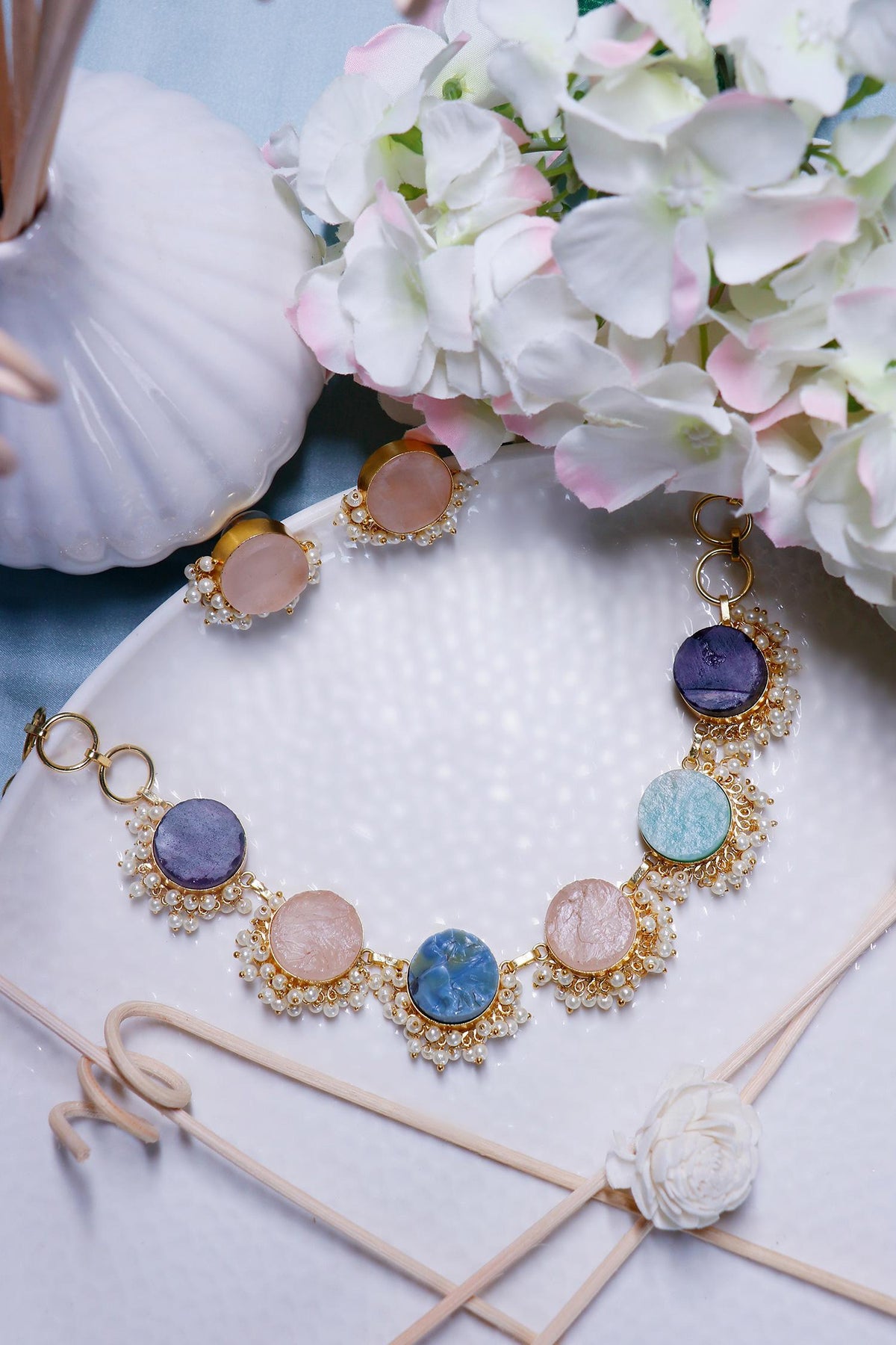 Multi Color Stone Embellished Necklace Set 