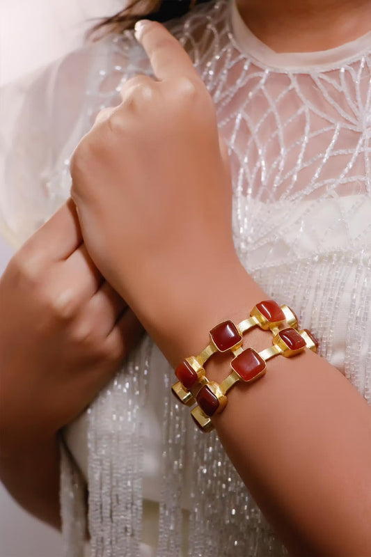 Gold Double Layered Onyx Stone Hand Cuff 