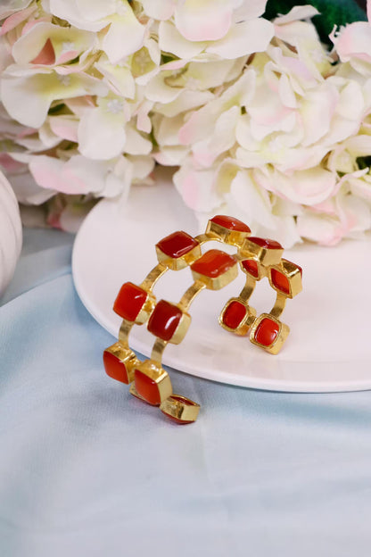 Gold Double Layered Onyx Stone Hand Cuff 