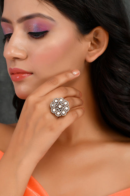 Floral Stone Embellished Ring 