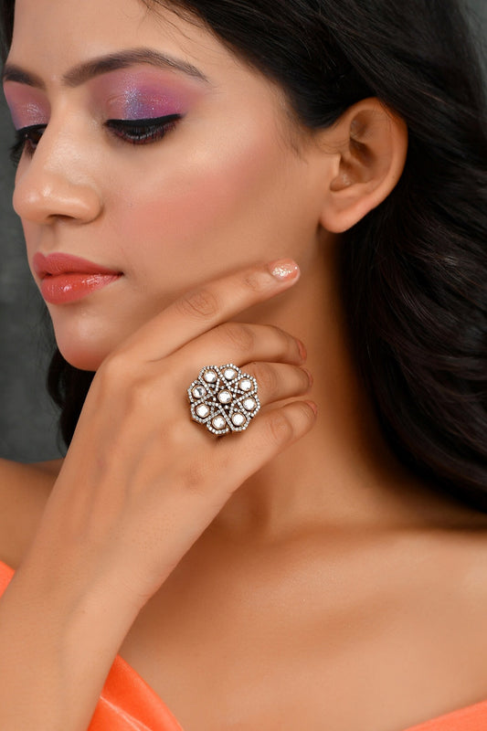 Floral Stone Embellished Ring 