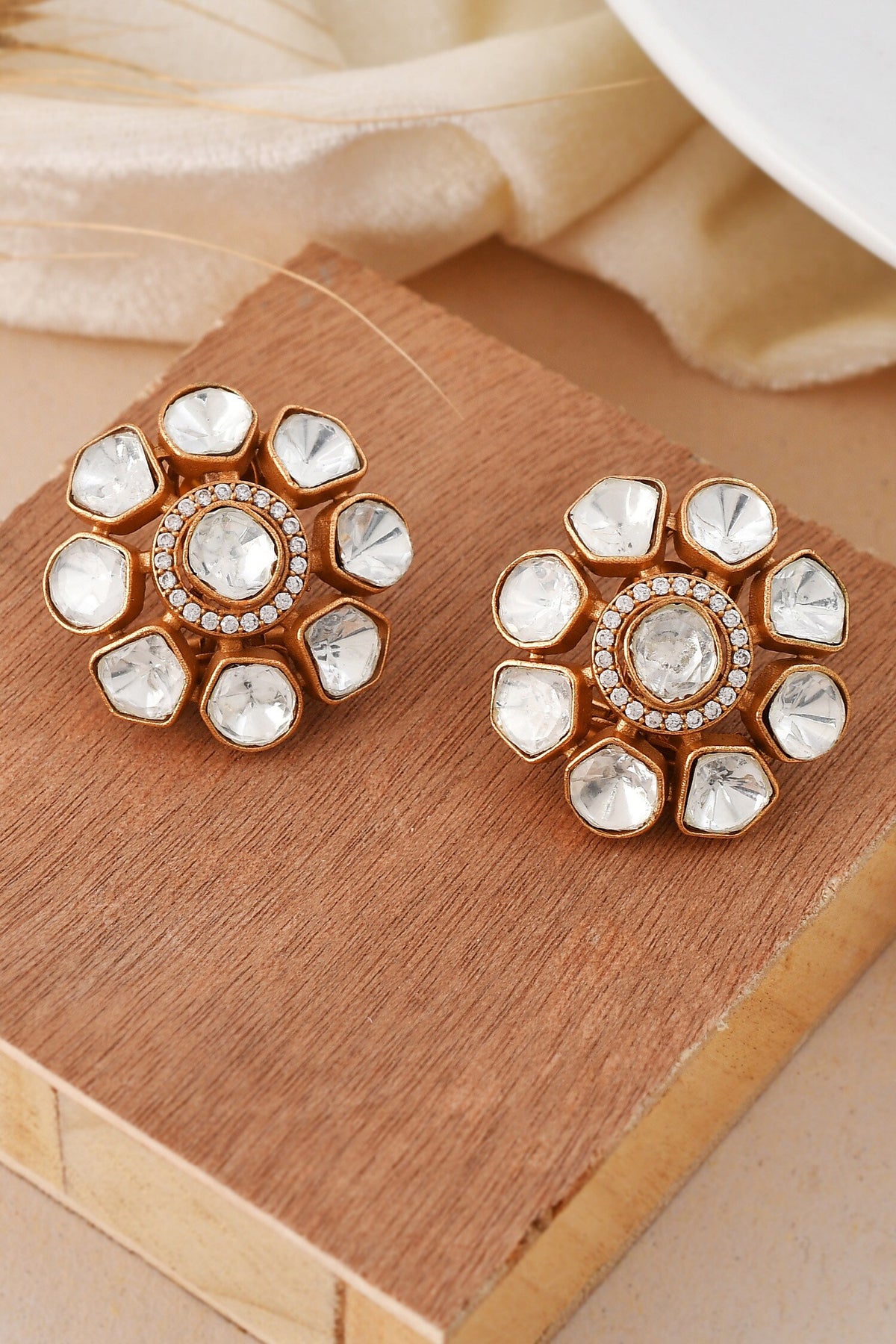 Kundan Stone Embellished Stud Earrings 