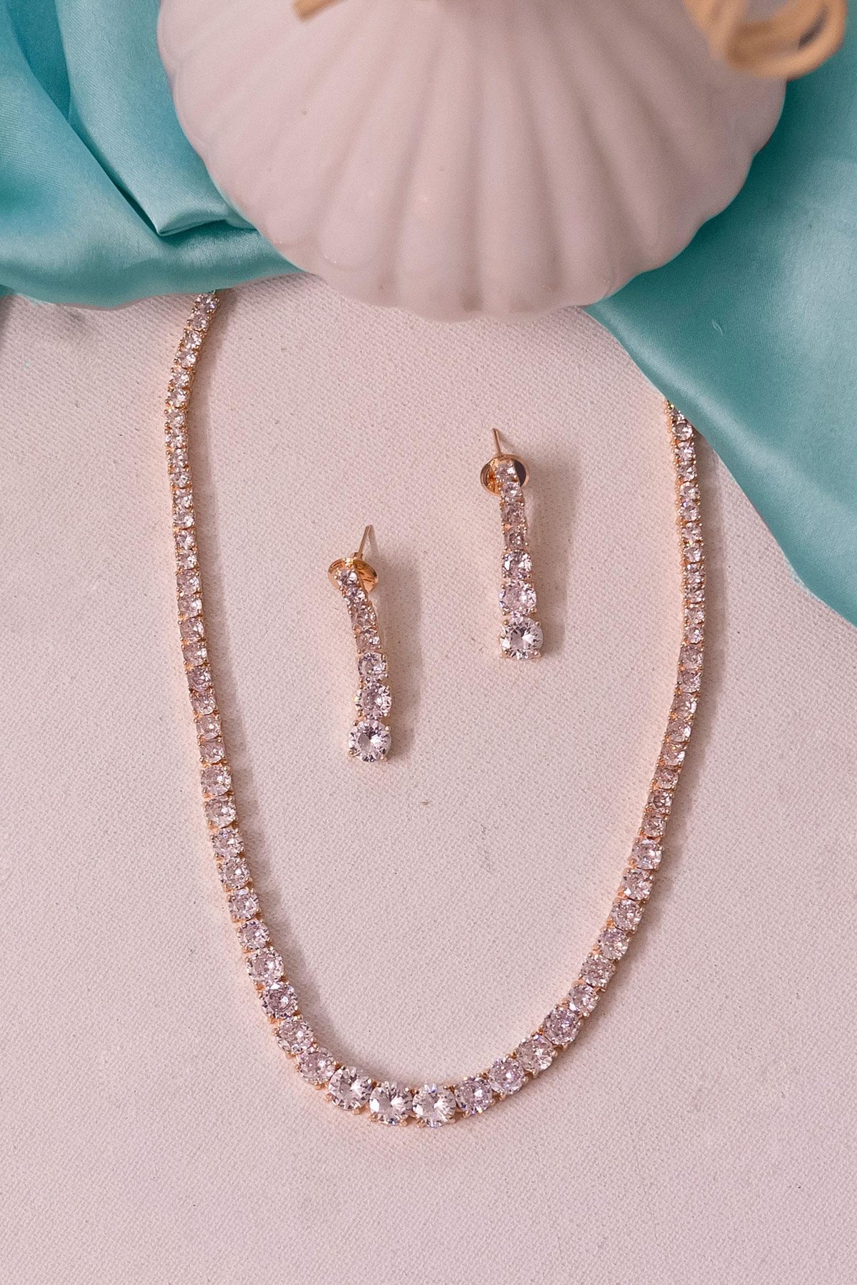 Cubic Zirconia Studded Necklace Set 