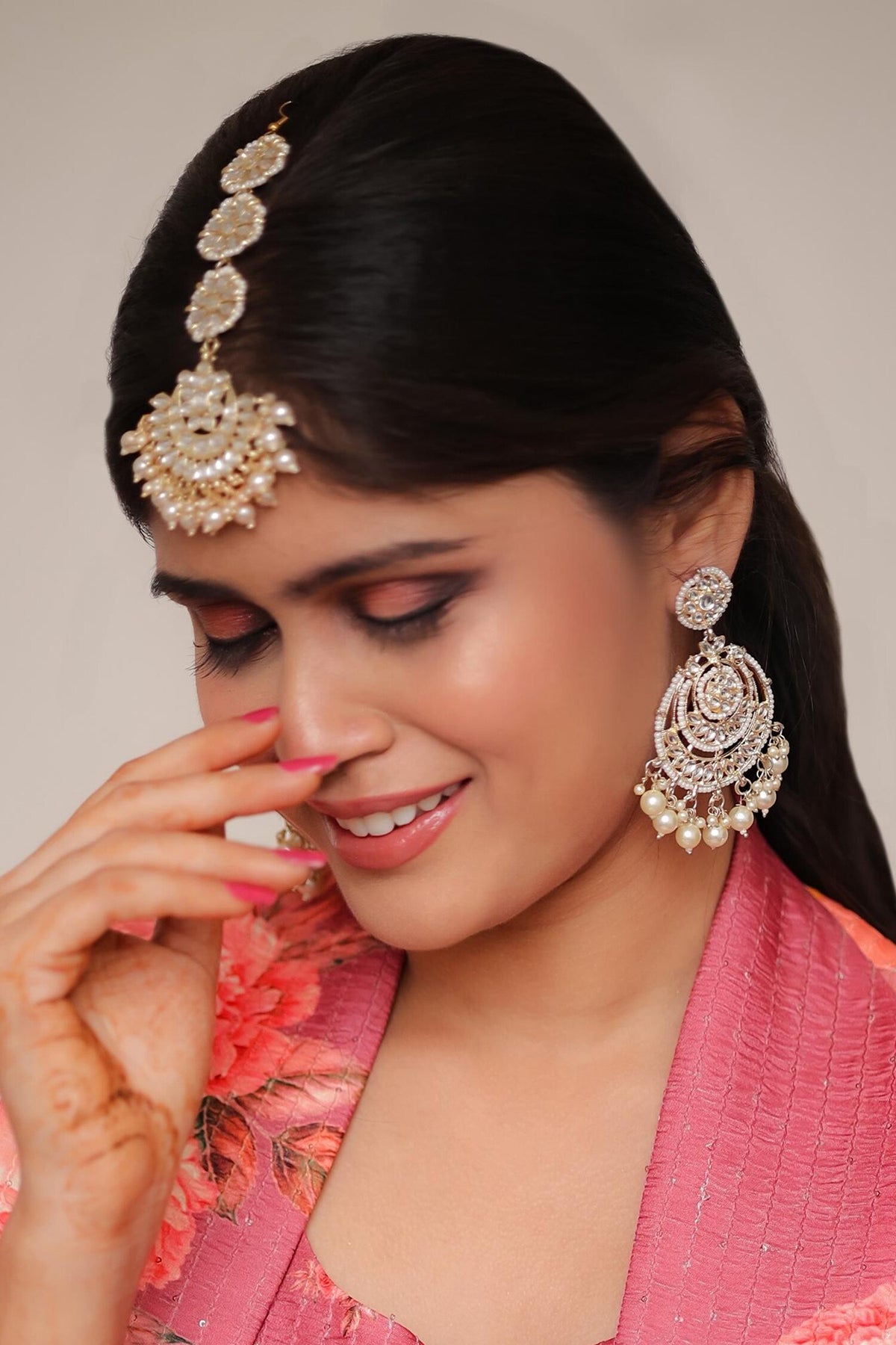 Pearl Drop Chandbalis With Maangtikka 