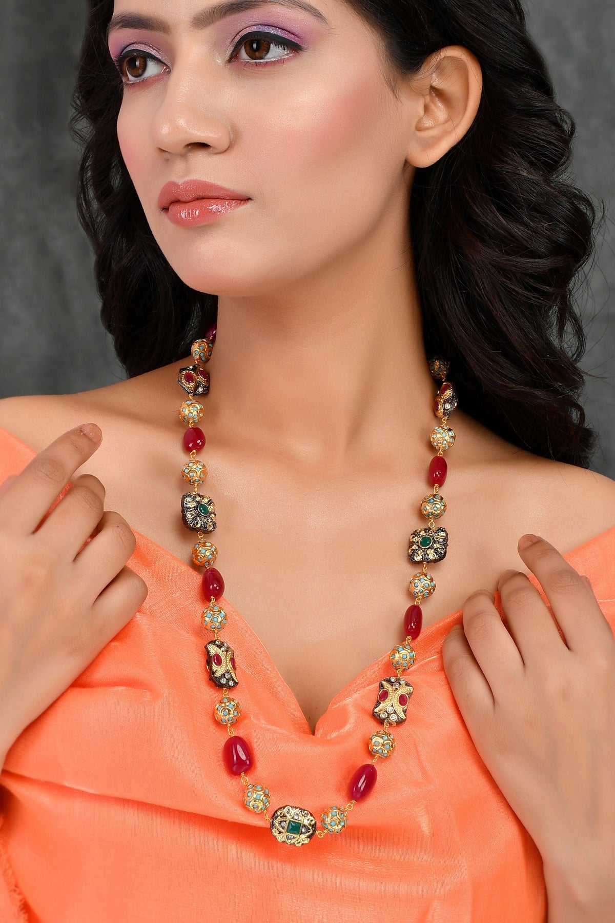 Stones Embellished Long Necklace 