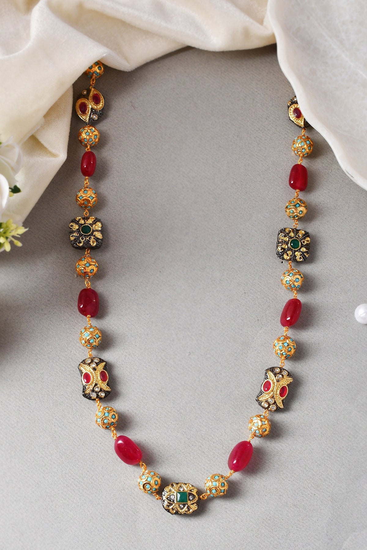 Stones Embellished Long Necklace 