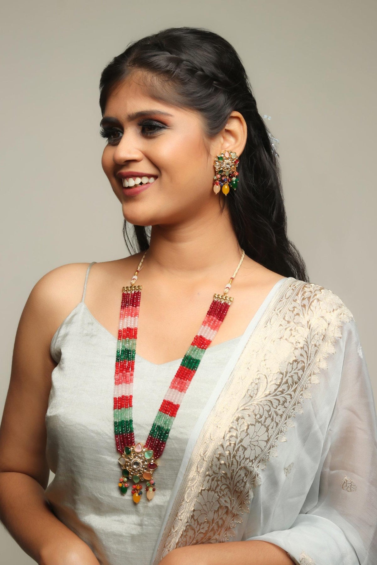 Navaratna Stone Embellished Necklace Set 