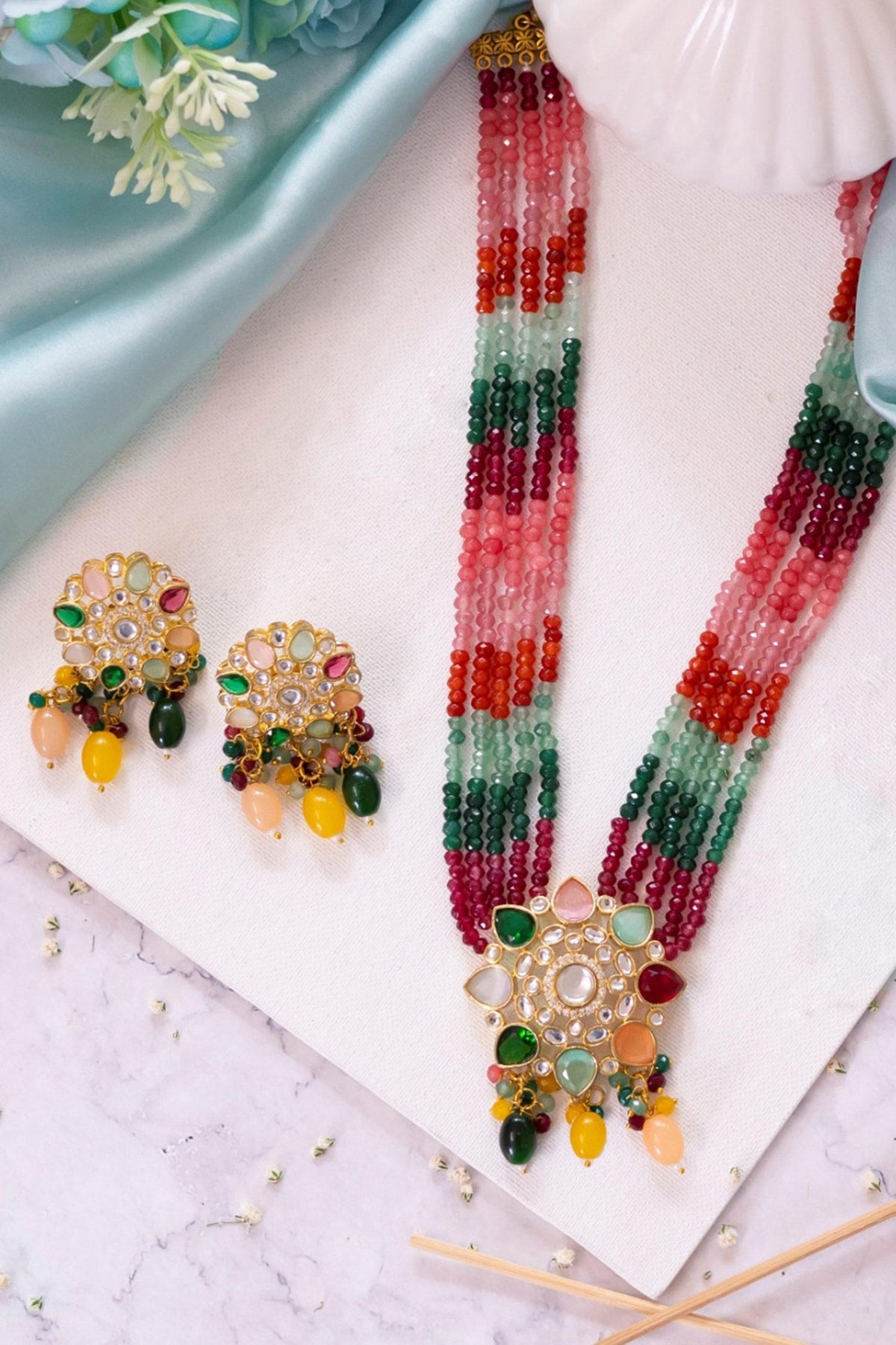 Navaratna Stone Embellished Necklace Set 