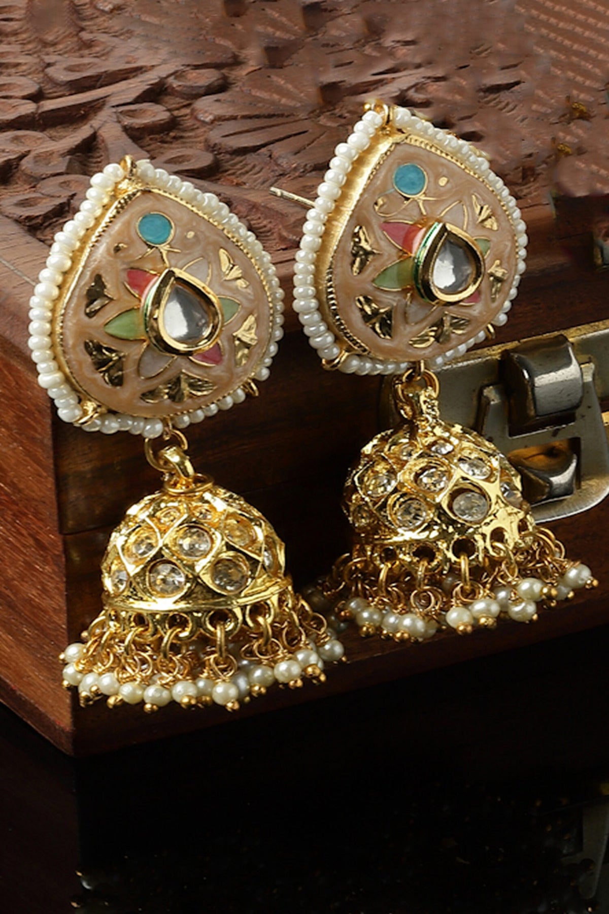Floral Meenakari Work Embellished Jhumkas 