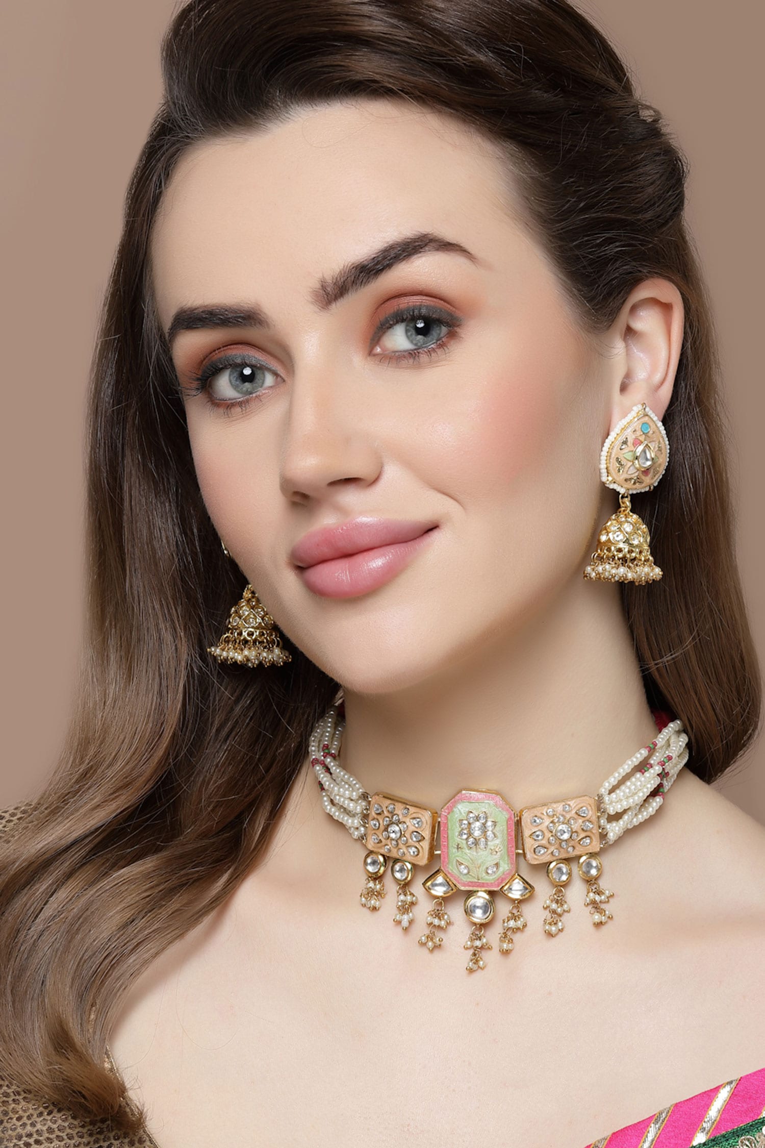 Floral Kundan Embellished Choker Necklace Set 
