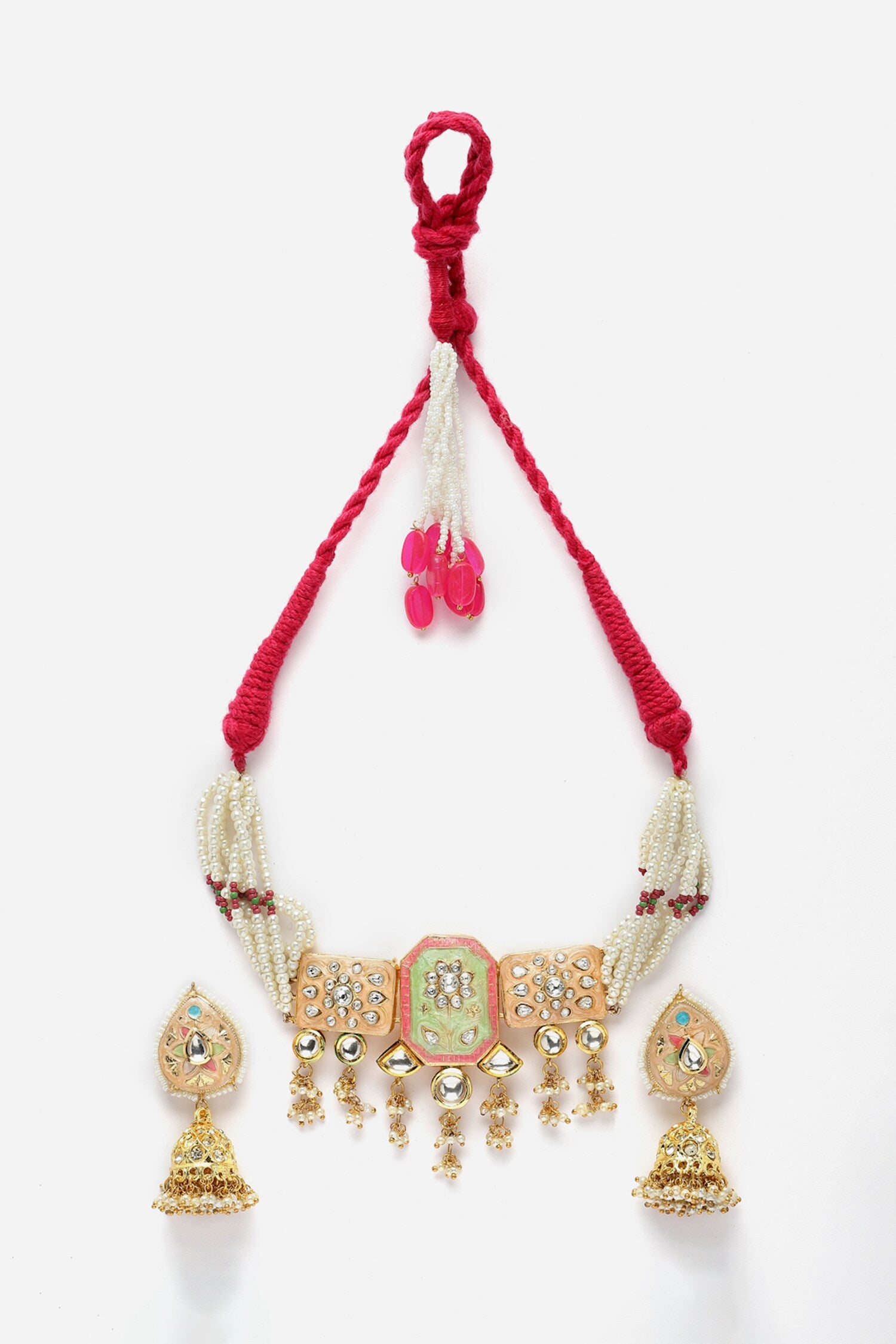 Floral Kundan Embellished Choker Necklace Set 