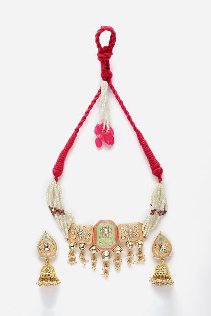 Floral Kundan Embellished Choker Necklace Set 