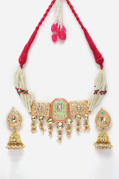 Floral Kundan Embellished Choker Necklace Set 