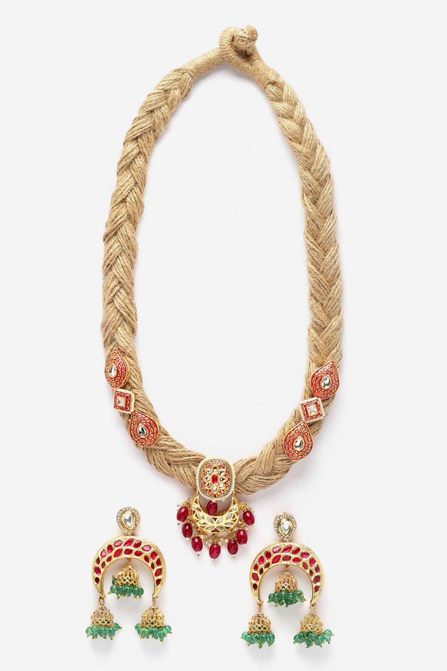 Carved Kundan & Pearl Embellished Necklace Set 