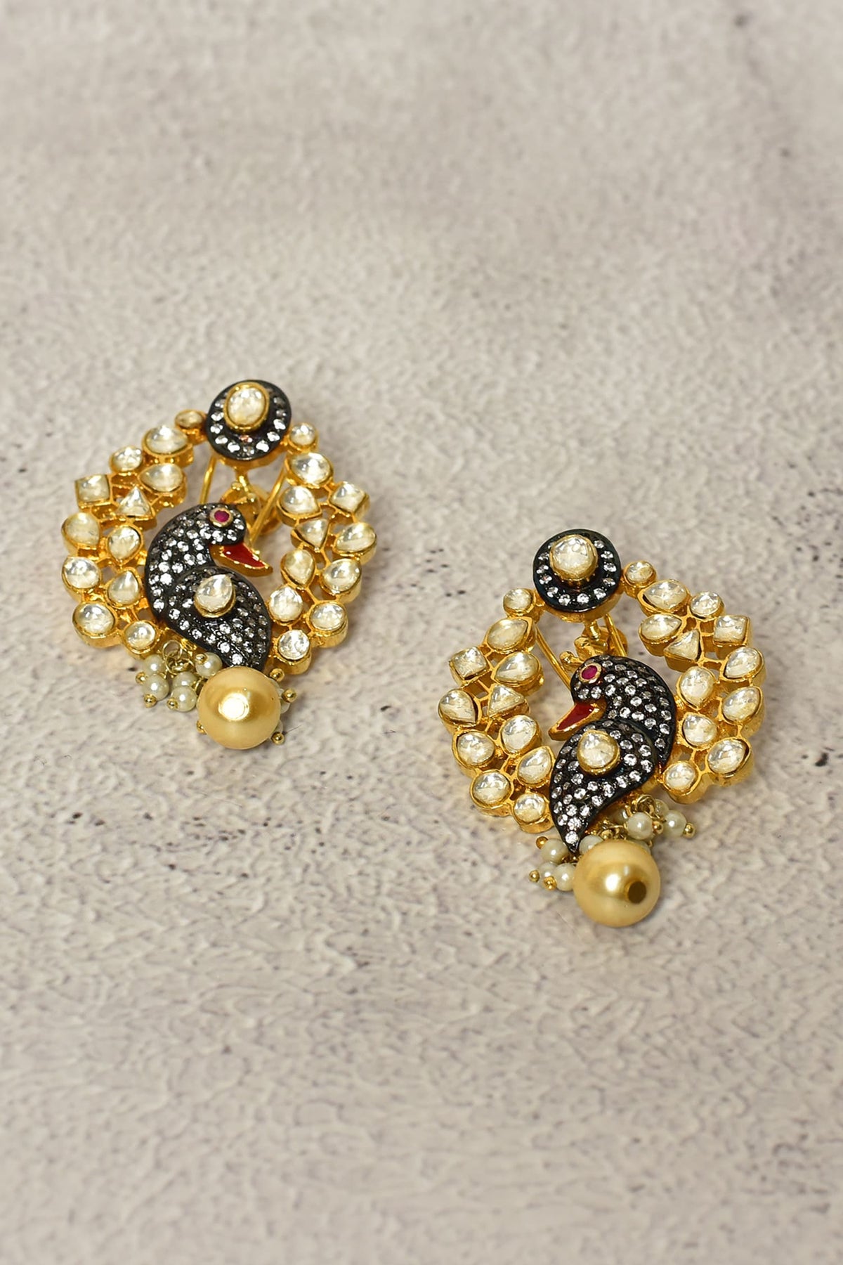 Peacock Motif Kundan Earrings 