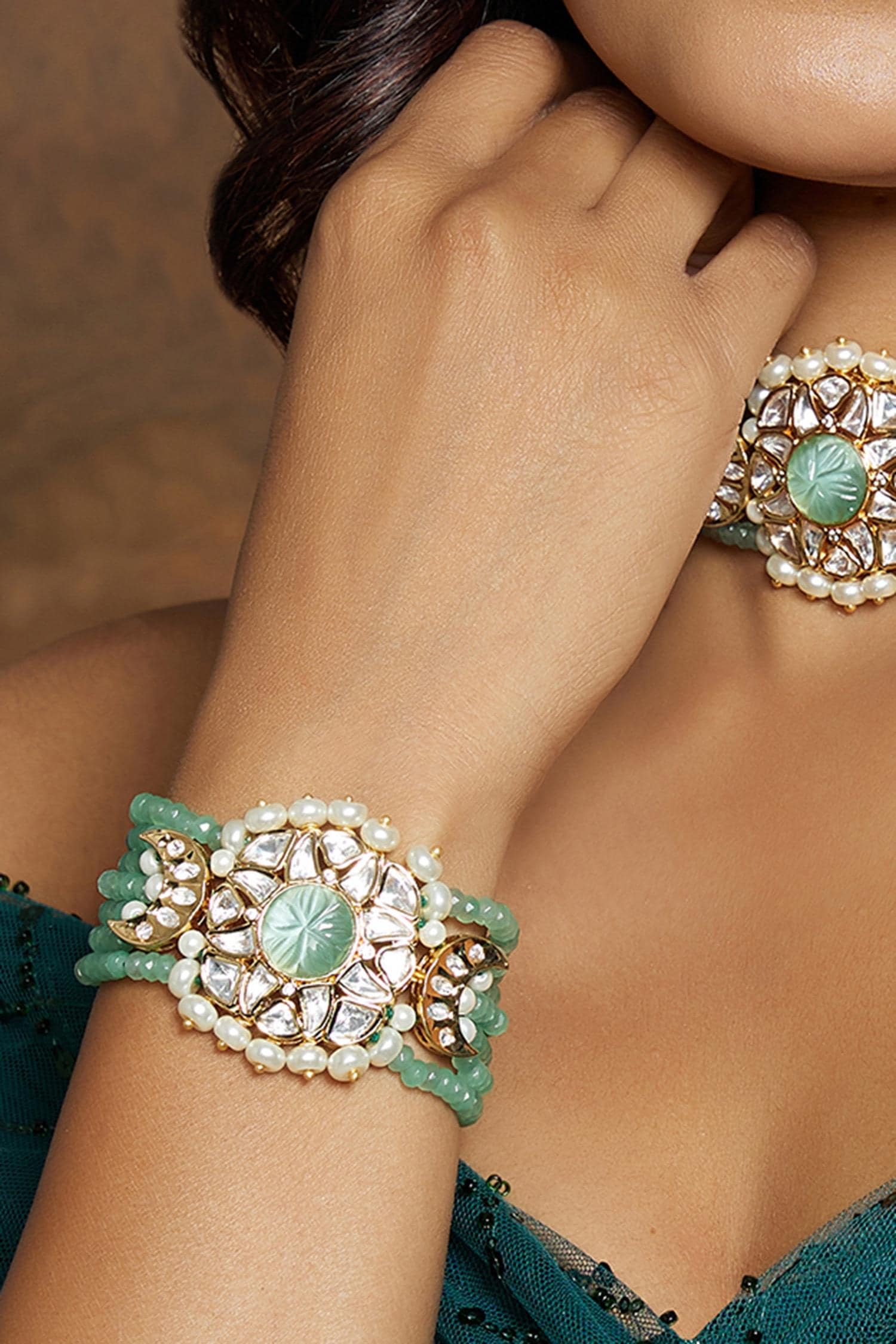 Floral Motif Polki Embellished Bracelet 