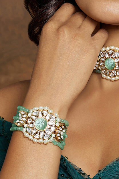 Floral Motif Polki Embellished Bracelet 