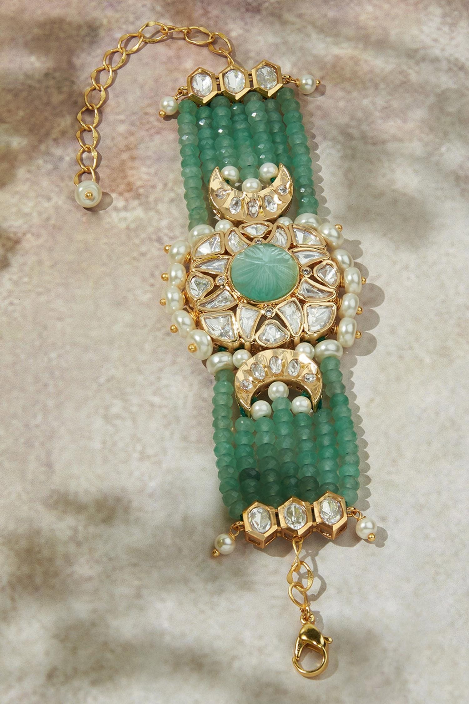 Floral Motif Polki Embellished Bracelet 