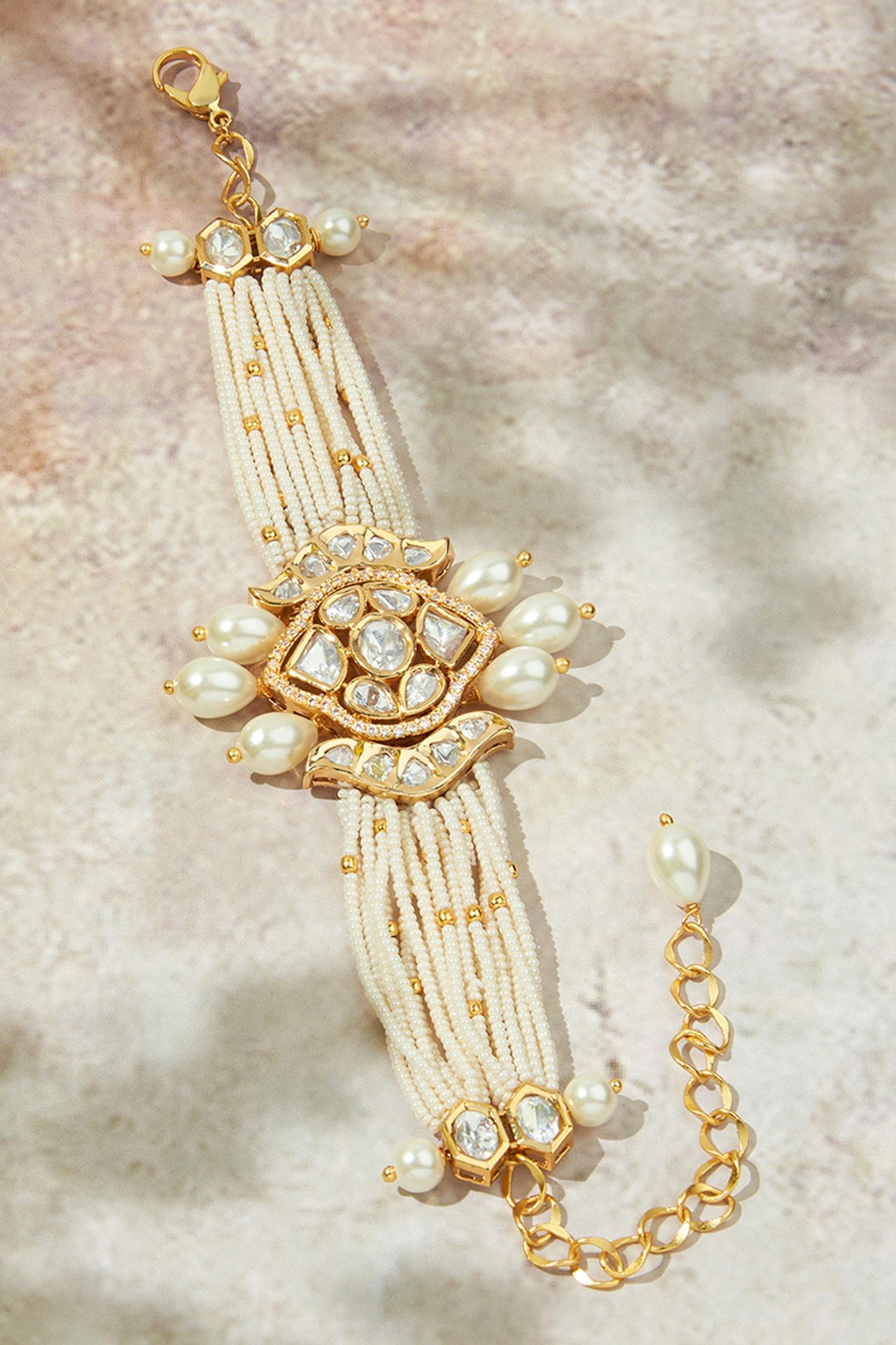 Multi String Pearls Polki Bracelet 