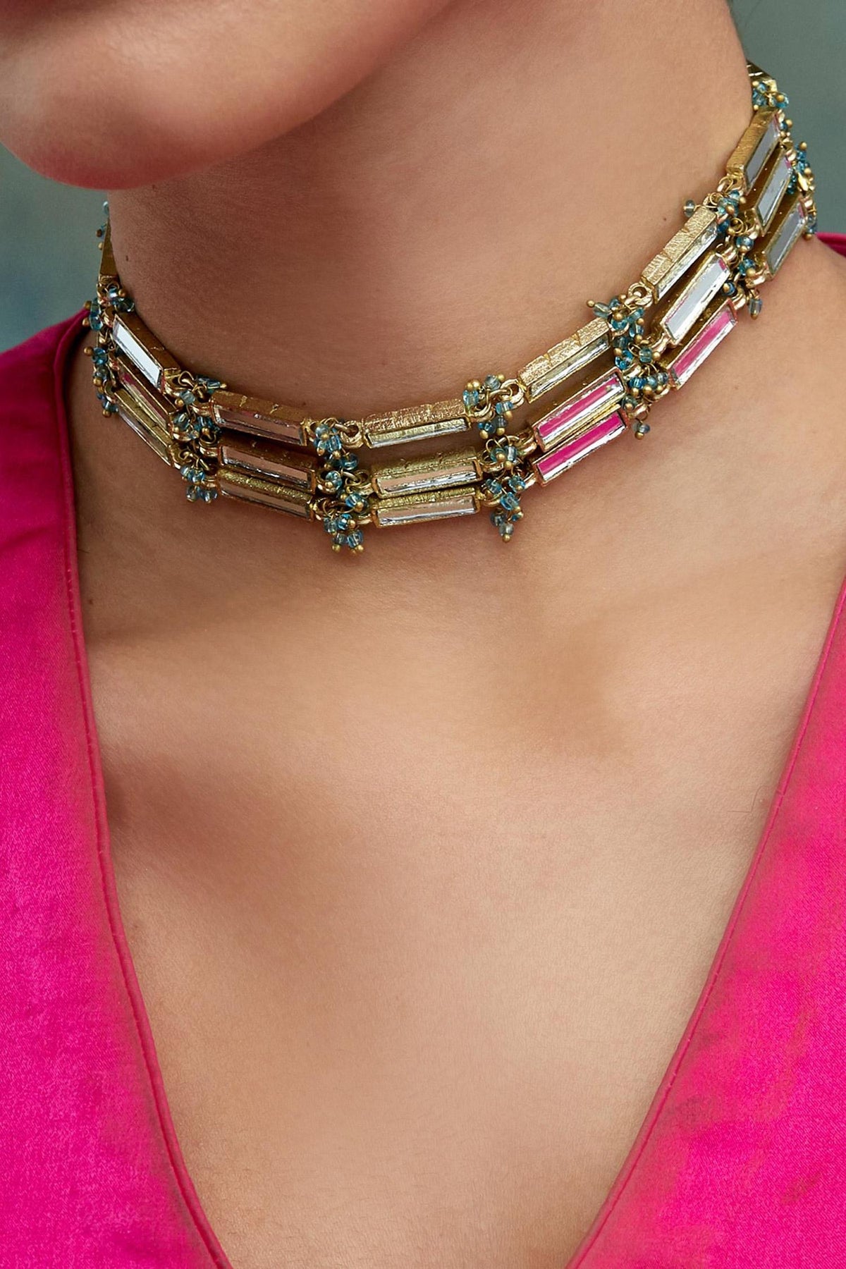 Mirror Studded Qabeela Layered Choker 