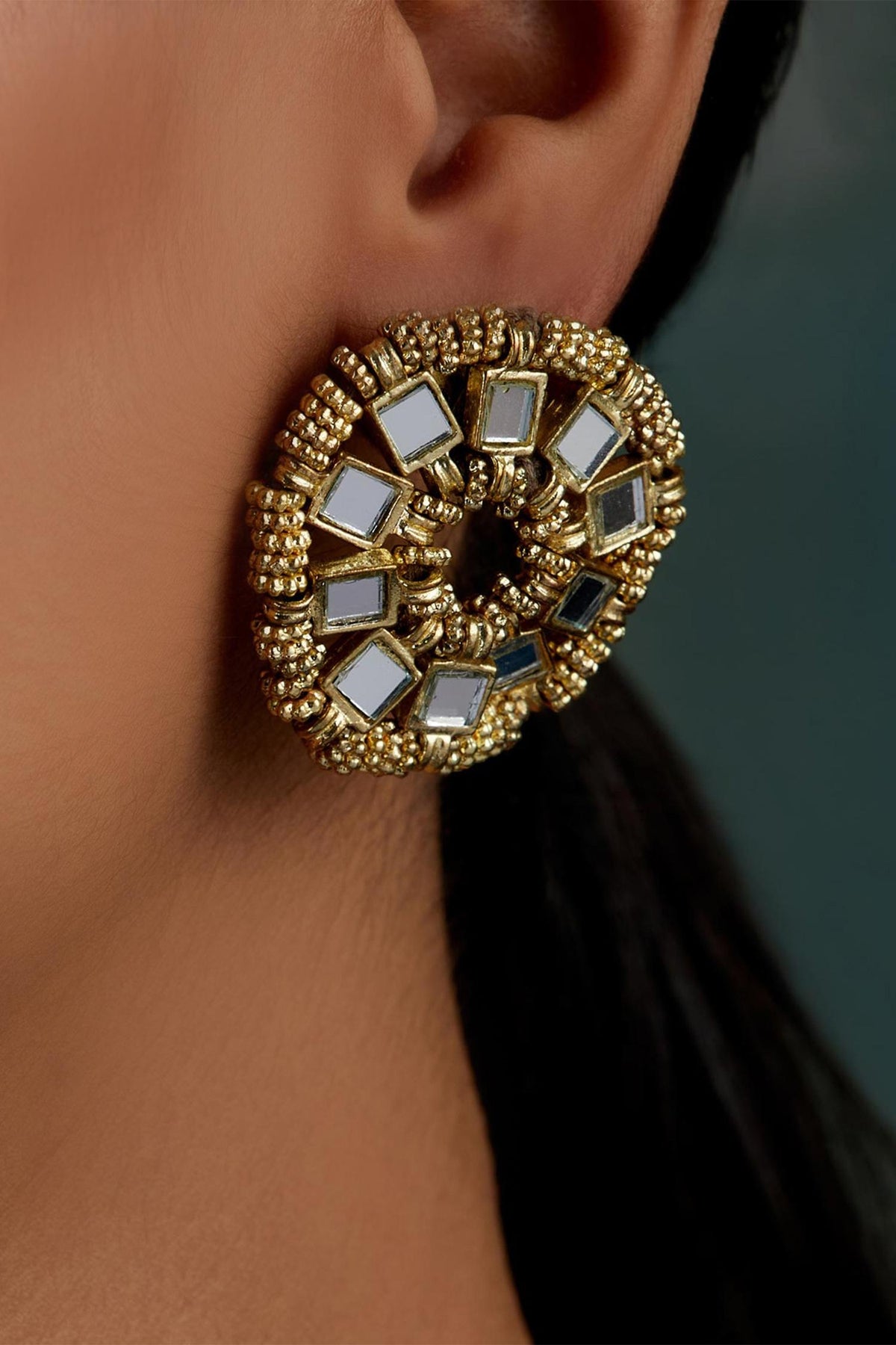 Mirror Studded Saar Stud Earrings 