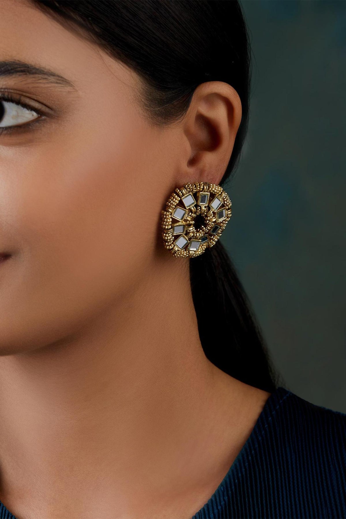 Mirror Studded Saar Stud Earrings 