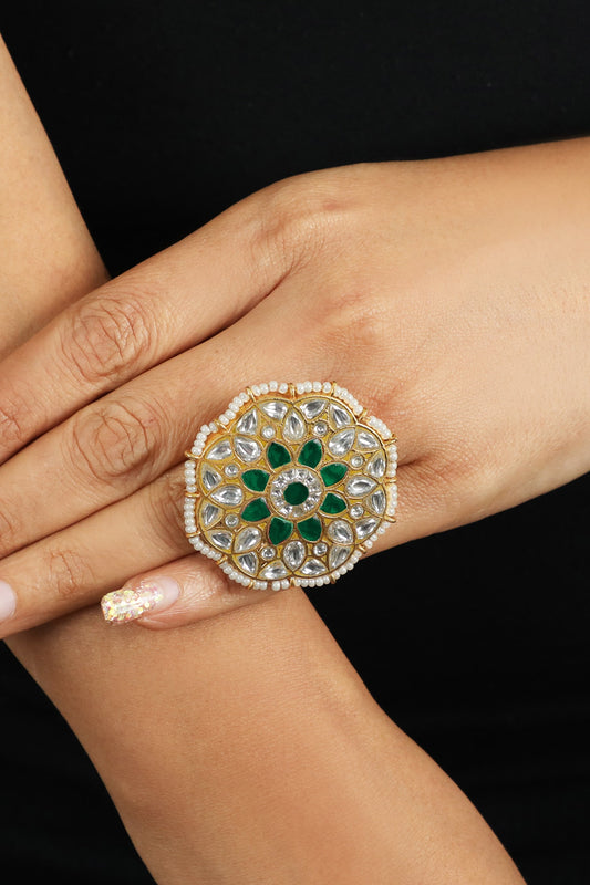 Stone Studded Floral Ring 