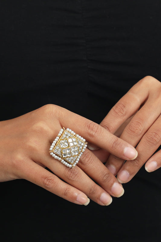 Square Jadau Stone Ring 