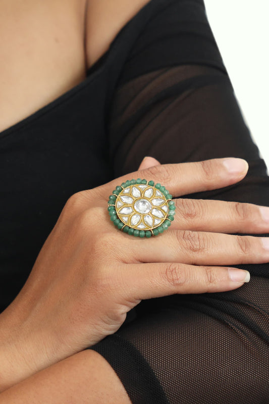 Jadau Stone Studded Floral Ring 