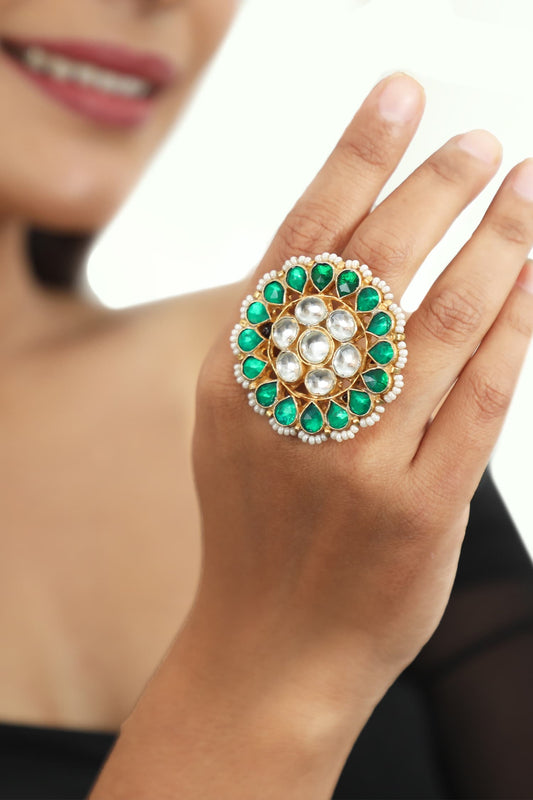 Floral Jadtar Stone Studded Ring 