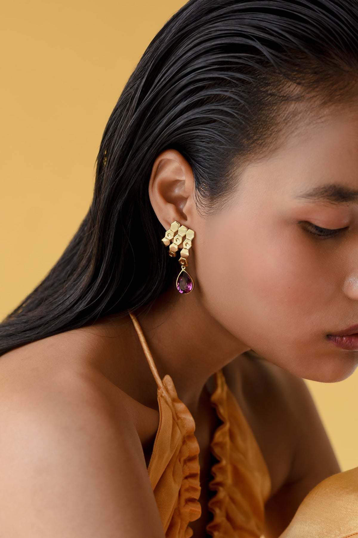 Crystal Drop Textured Earrings 