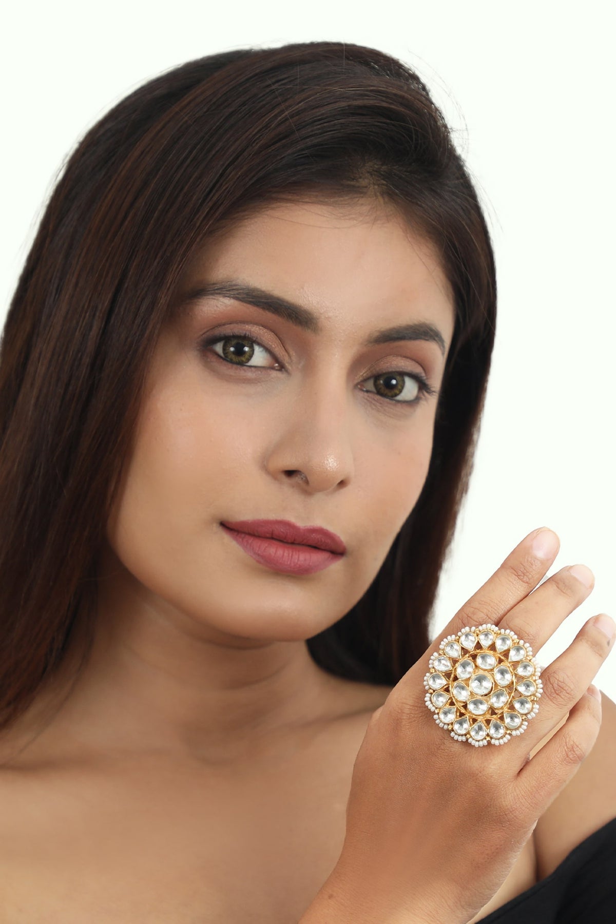 Floral Jadtar Stone Ring 