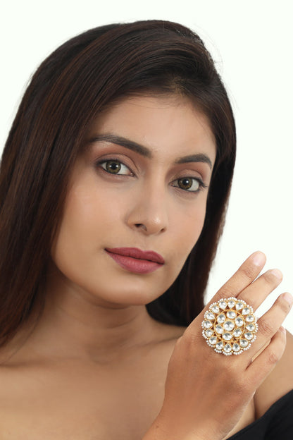 Floral Jadtar Stone Ring 