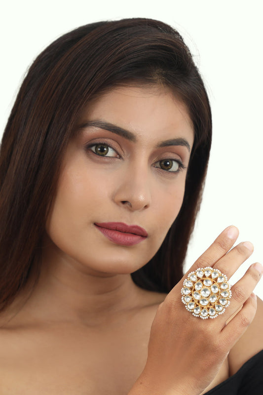 Floral Jadtar Stone Ring 