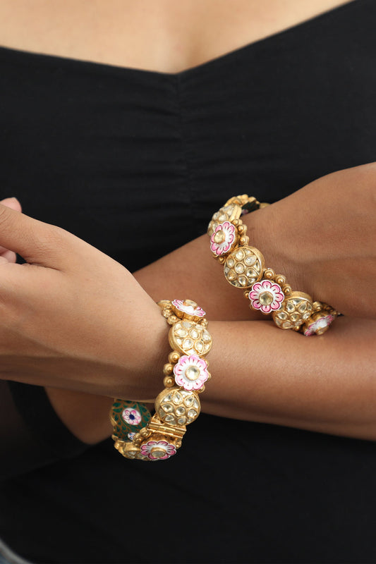 Floral Motif Gold Plated Bangle 