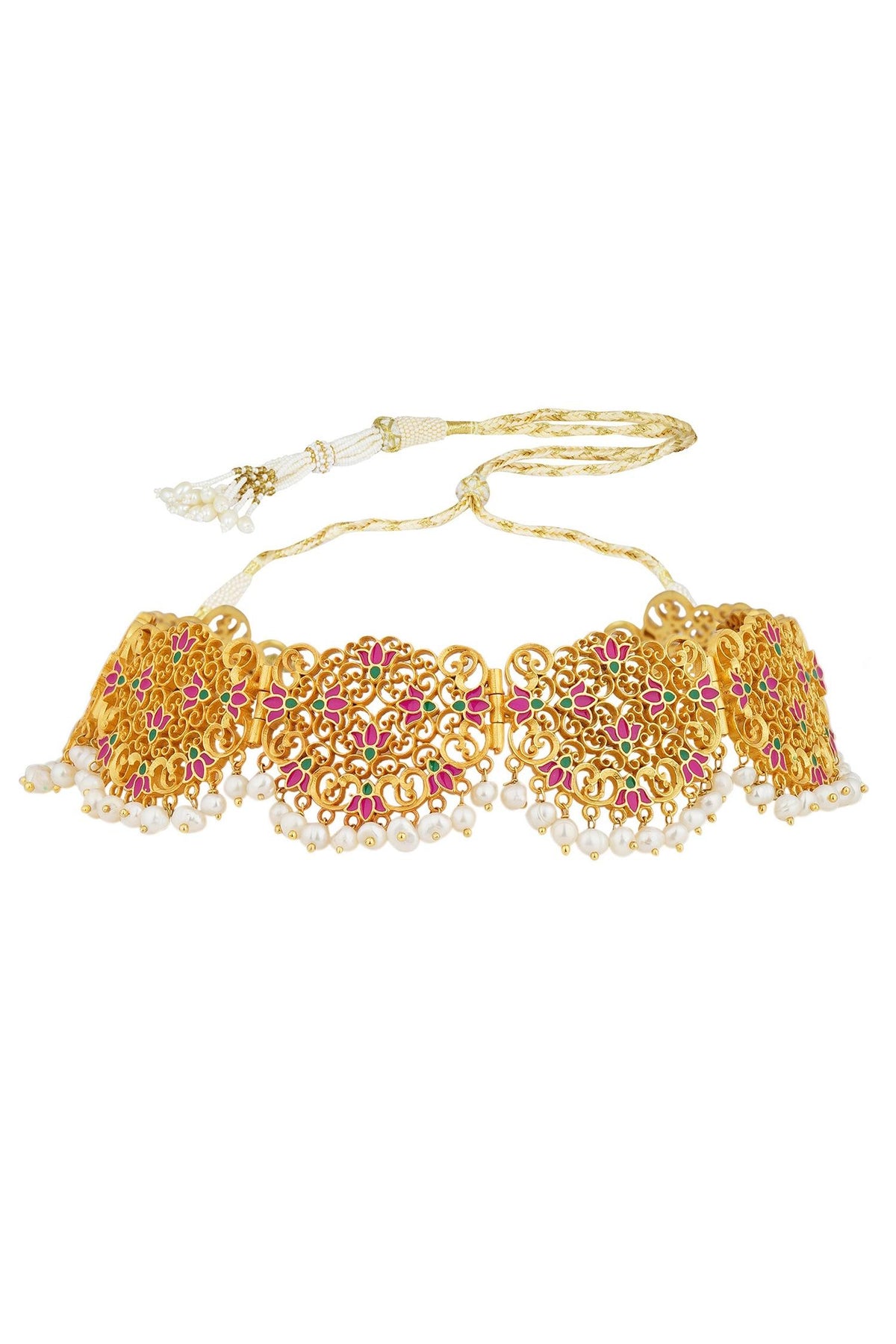 Enamelled Lotus Lace Choker 