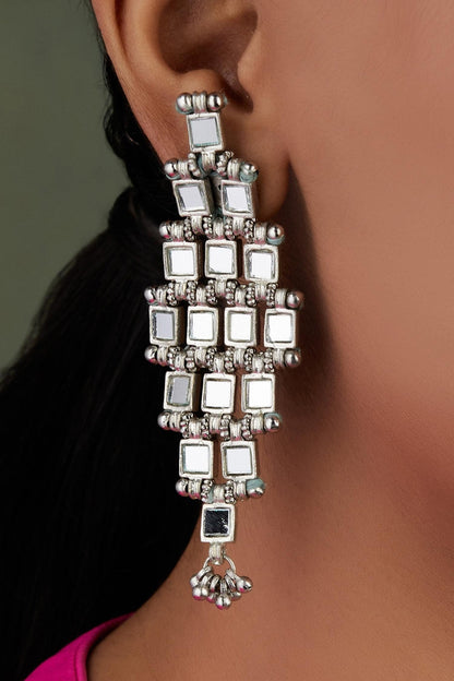 Barfi Mirror Embellished Earrings 