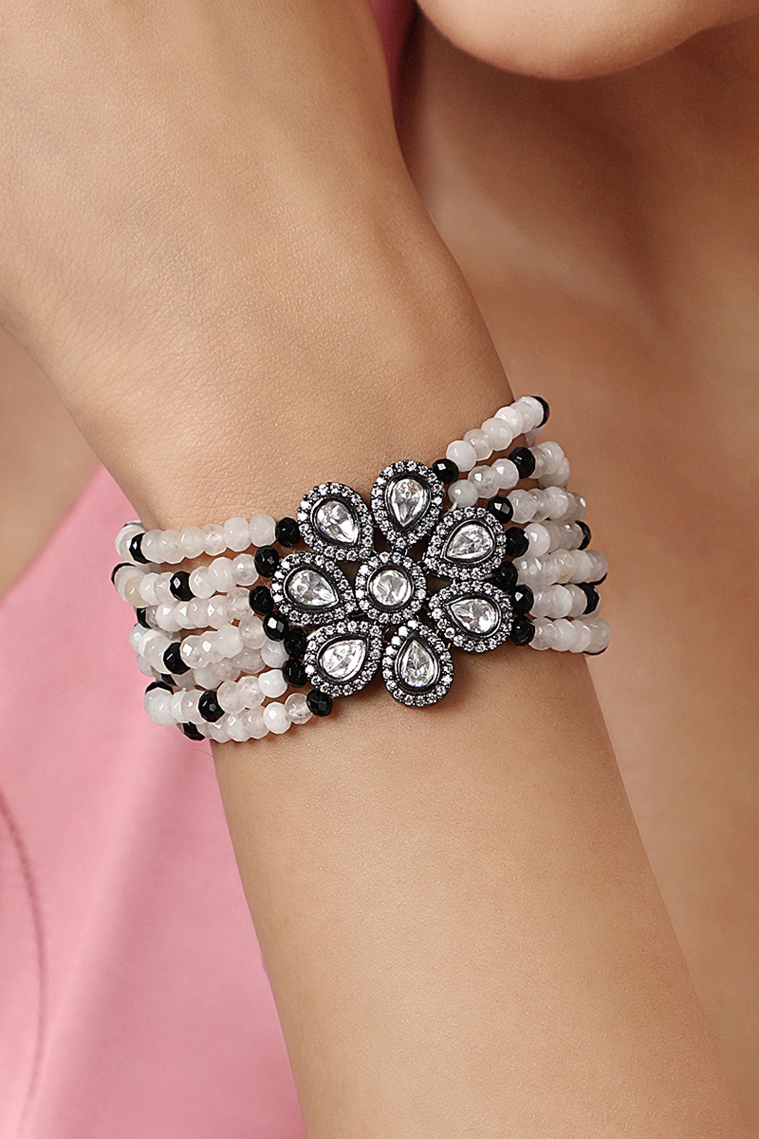 Agate Embellished Brass Bracelet 