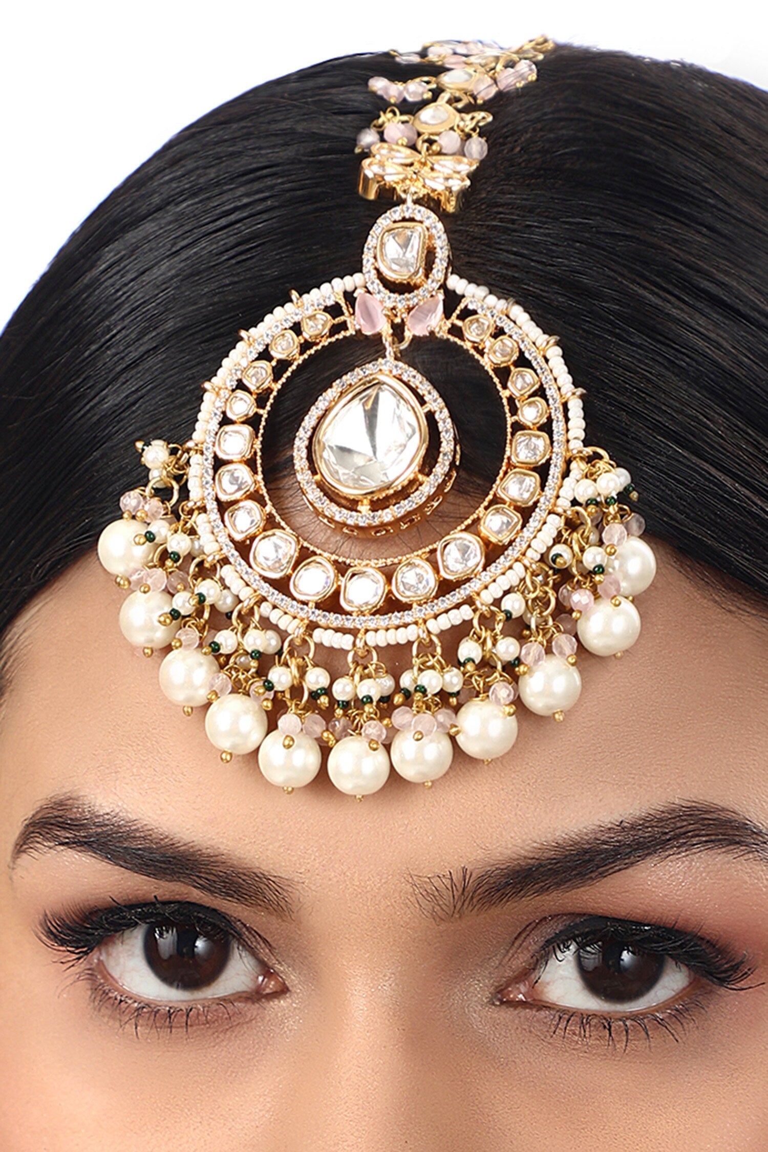 Circular Kundan Polki Studded Maangtikka 