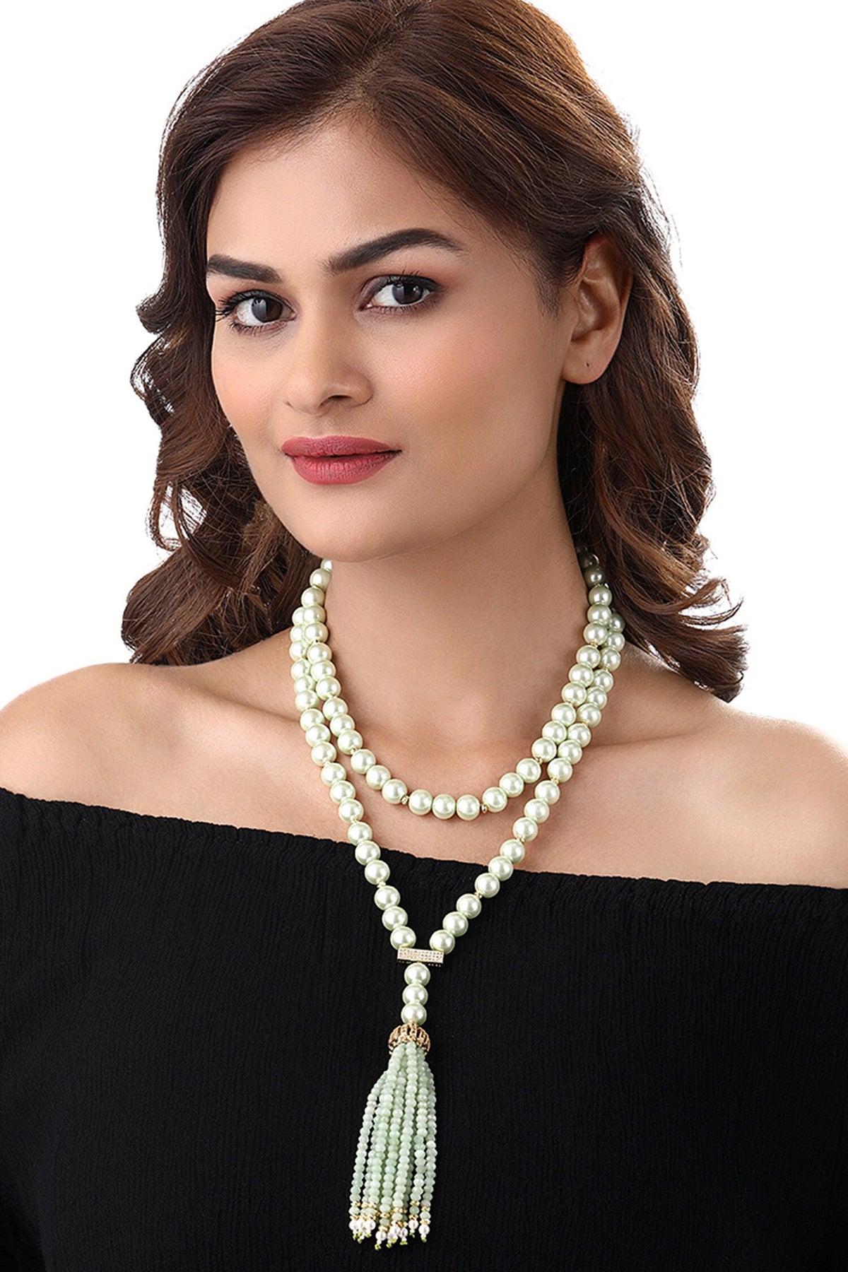 Double Strand Pearl Long Necklace 