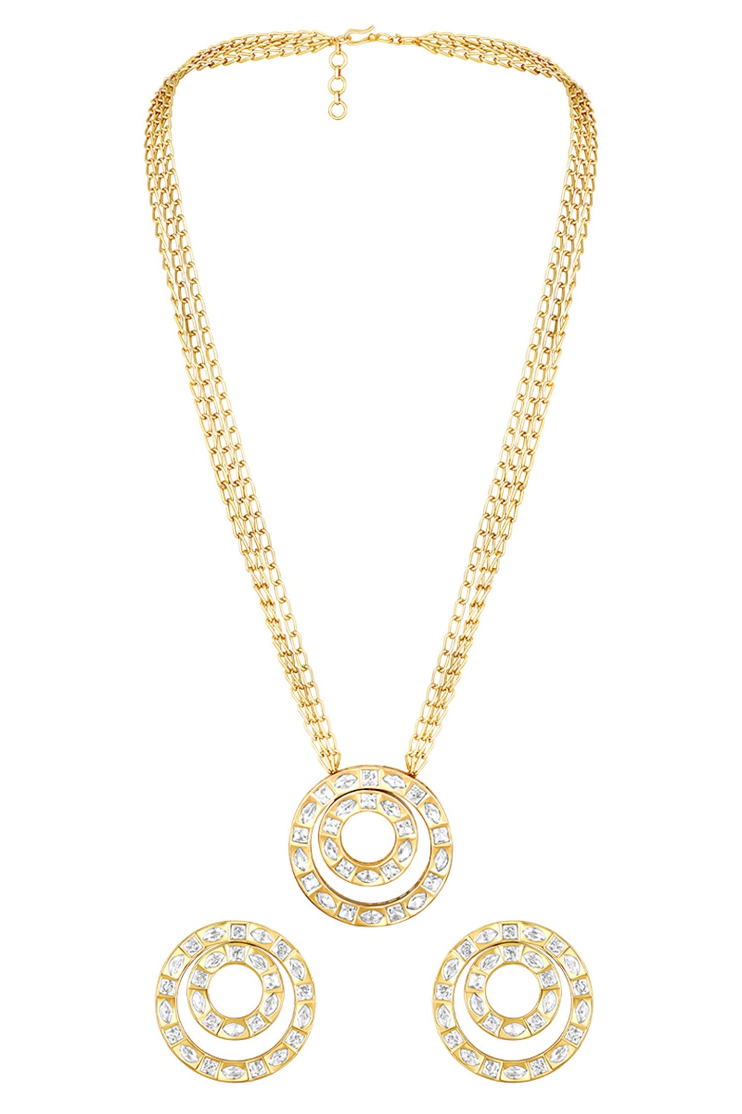 Kundan Polki Studded Pendant Necklace Set 