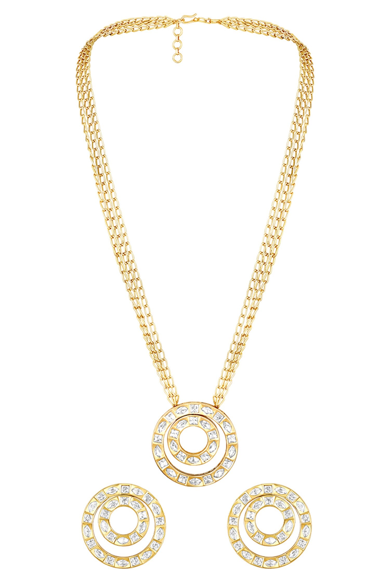 Kundan Polki Studded Pendant Necklace Set 
