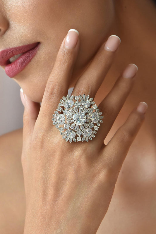 Floral Zirconia Solitaire Ring 